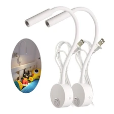 2 Pack Wall Mount Lamp Reading Light Plug Cord for Bed Easy Install AC85-265V...