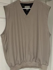 Cutter & Buck Men's Pull Over Golf Vest Windbreaker Pockets Khaki Beige LG