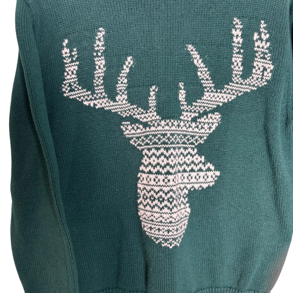 Gymboree Boys Green Deer Fair Isle Knit Sweater Size S 5-6 Long Sleeve - Image 2 of 4