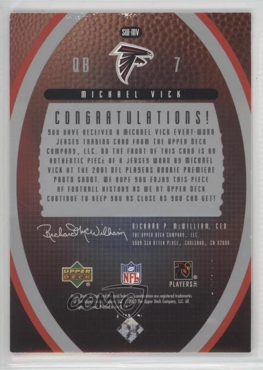 2003 Upper Deck Standing O Swatches Michael Vick #SW-MV - Image 2 of 2