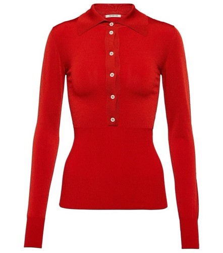 NUEVO Peter Do Diseñador Tejido Ajustado Polo ROJO Manga Larga S - Imagen 1 de 6