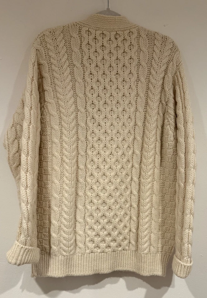 Винтажный LL Bean шерсти рыбака кардиган свитер размер M Ирландии кабель трикотажа слоновой кости - Изображение 3 из 4