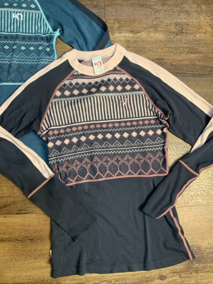 Kari Traa Womens S/P Blue/Pink Long Sleeve Wool Baselayer Tops Lot Of 2 - Image 4 of 4
