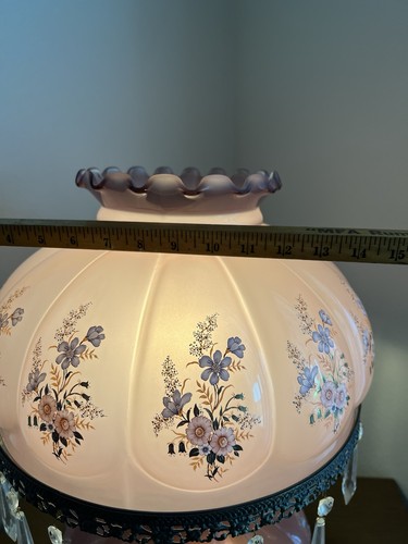 Vintage Hurricane 3-Way Lamp Purple Colored Glass Floral Melon With HangCrystal - Picture 18 of 20