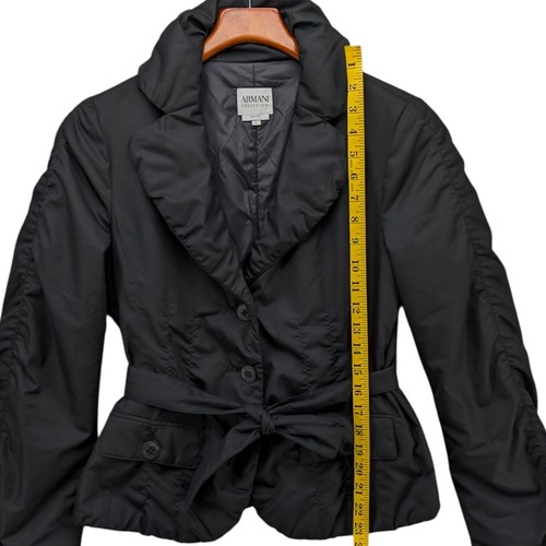 Armani Collezioni Belted Puffer Jacket Womens Black Fitted Pockets Size 4 - Picture 6 of 11