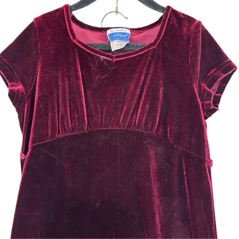Brooke Lindsay Kids Burgundy Velvet Rose Embroidered Maxi Fairy Dress VTG sz 8 - Image 3 of 4