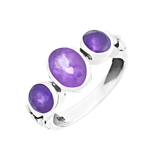 81stgeneration .925 Sterling Silber Klobig Drei Amethyst Ovaler Edelstein Ring - Bild 1 von 4