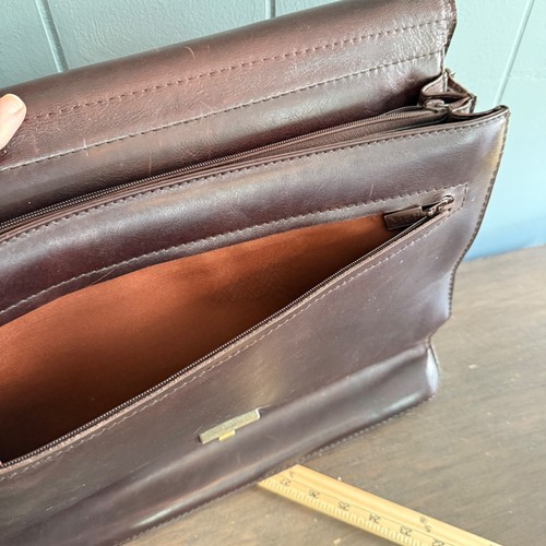 Vintage leather briefcase bag triple gusset MEB Collection lock clasp brown - Picture 11 of 14