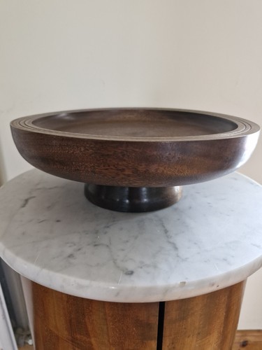 Vintage Round Wooden Pedestal Fruit Bowl 10.5 Inch Diameter Preowned
