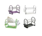 2 Tier Chrome Dish Drainer With Glass Utensil Plate Holder Plastic Drip Tray New