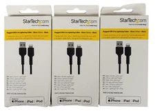 3 PACK StarTech 12" Black Rugged USB-A to Lightning Charging Cable rusbltmm30cmb