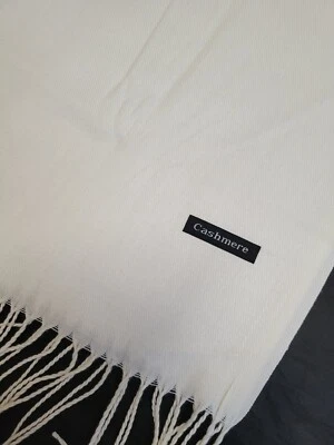 Scarf Shawl Wrap Cashmere Blend Wool Cream 180x70 Cm - Image 1 of 4