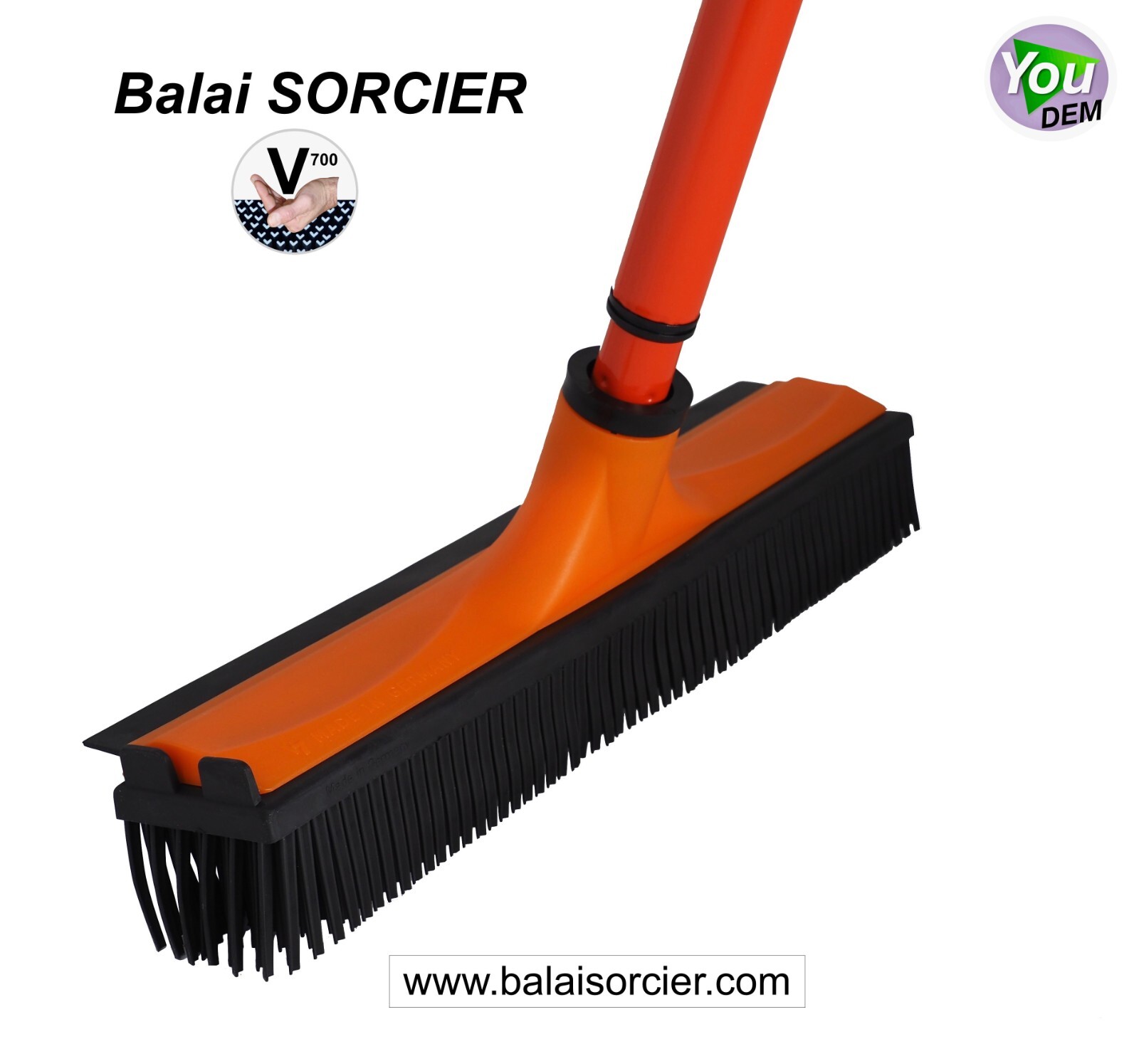 Balai magique picot V7 SORCIER caoutchouc balai universel orange multi-surface