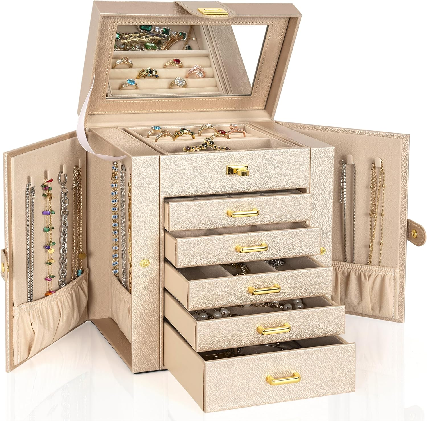 Leather Jewelry Box Organizer for Women Girls Functional Storage Case  -image