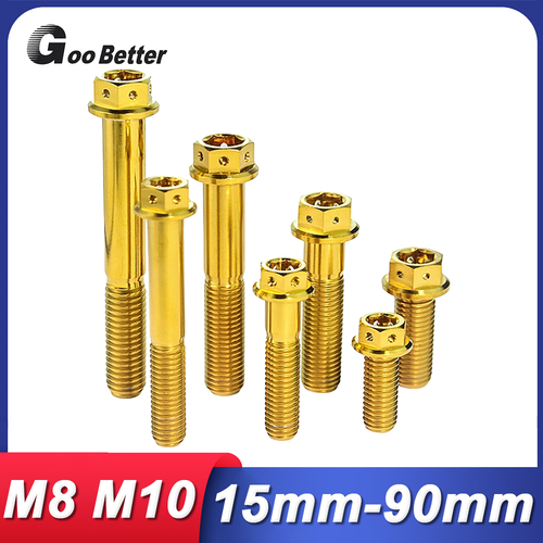 M8 M10 Titanium Drilled Hex Head Flange Bolt Screw Ti Golden 15-90mm Motorcycle
