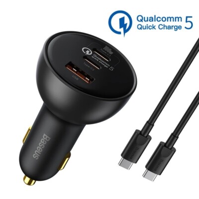 Baseus 160W Car Charger USB Type C QC 5.0 Fast Charging For iPhone 13 14 15 Pro