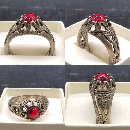 Unico argento misto vecchio vintage bella agata rossa vintage 7,5-US raro #S382 - Foto 1 di 12