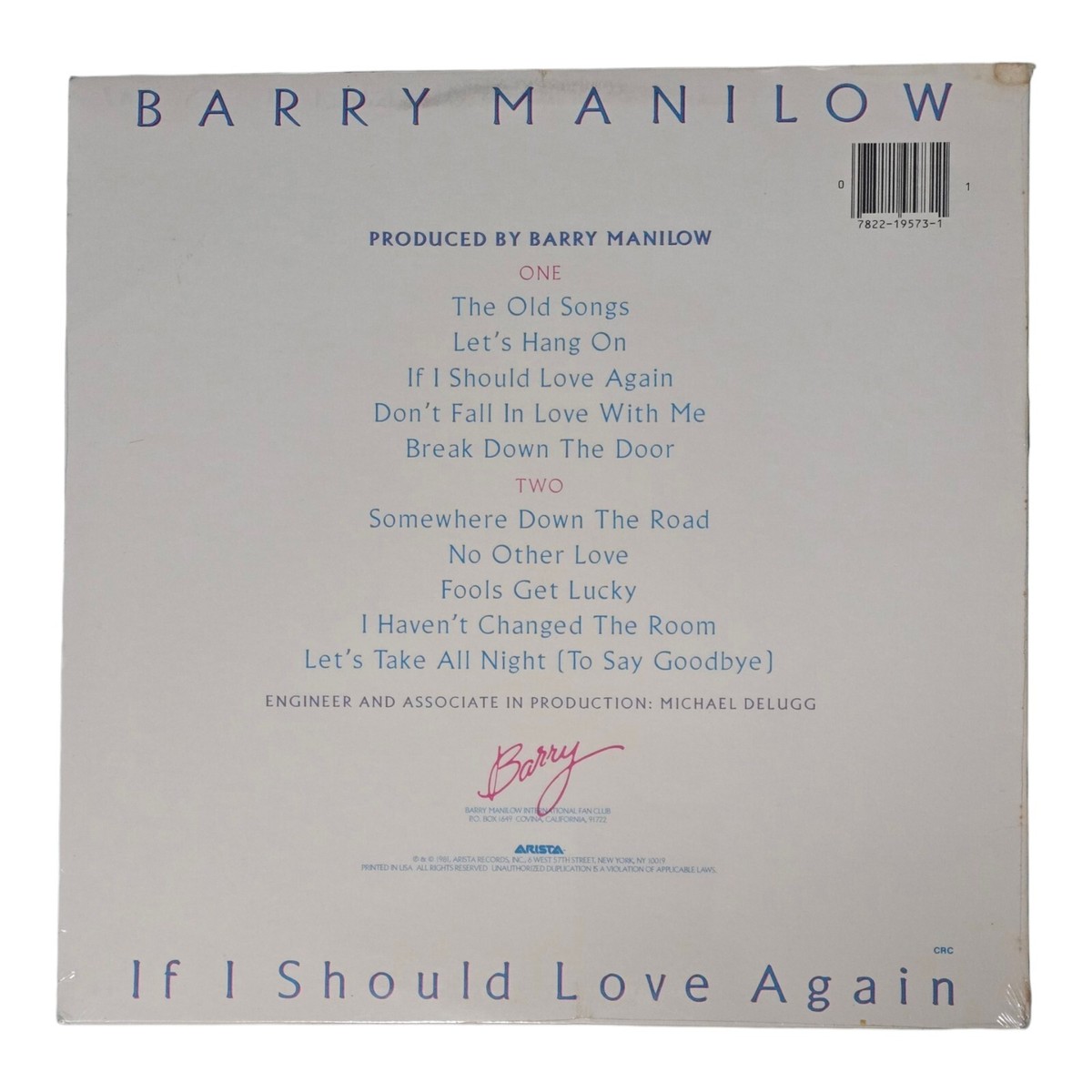 未開封CD　バリー・マニロウ　If I Should Love Again Barry Manilow, Cynthia Weil, David Pomeranz, John Bettis