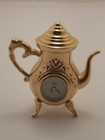 Elgin Gold Toned Coffee Pot Miniature Clock With New Battery