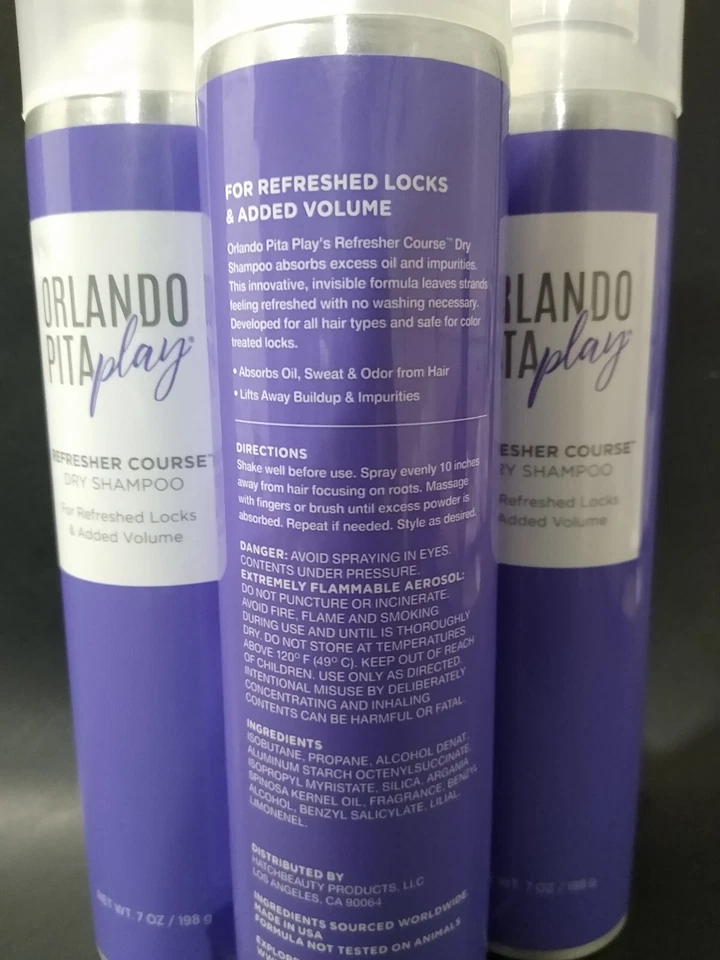 Champú seco ORLANDO PITA Play Refresher Course lote de (3) 7 oz ¡TAMAÑO COMPLETO! latas Foto 2 de 3