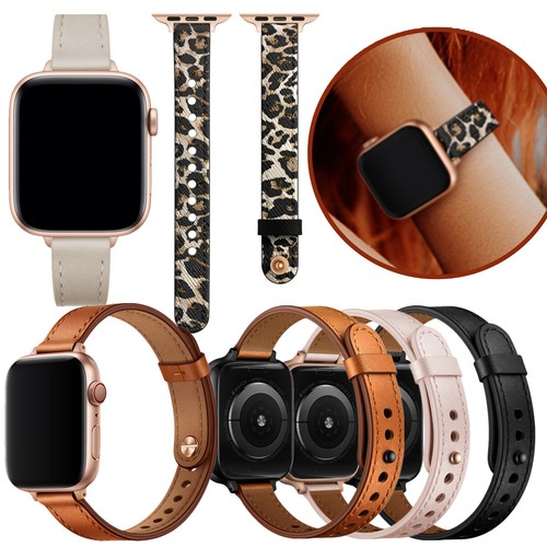 Leather Bands Compatible with Apple Watch 41mm 45mm Band Women Slim Thin Genuine - Picture 2 of 120