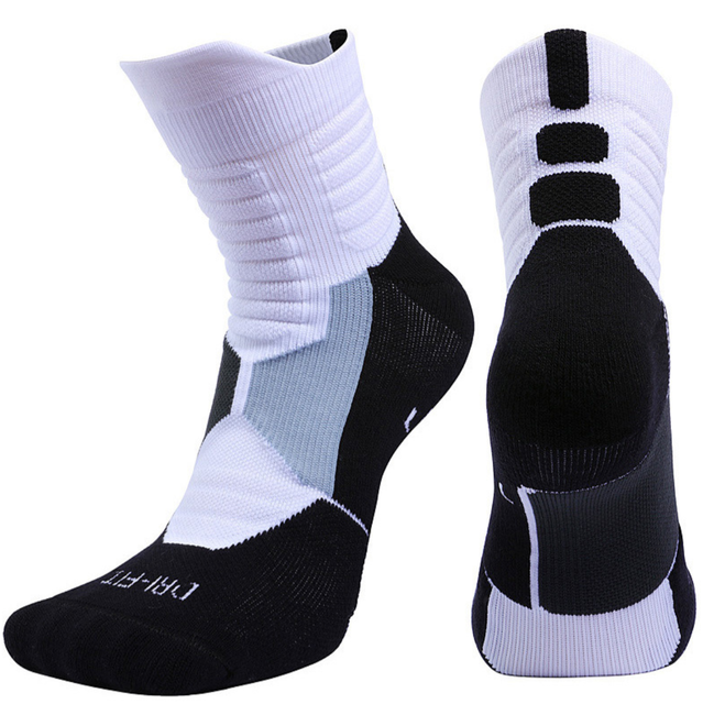 Mens Athletic Crew Socks White Gray Genuine Cotton Socks for Sport and Hiking