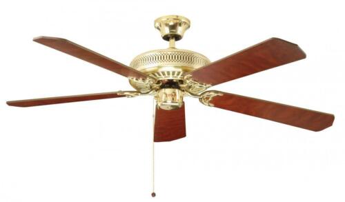 Fantasia Classic 52in Polished Brass Ceiling Fan Oak Cane Mahogany Blades 110019 - Picture 2 of 3