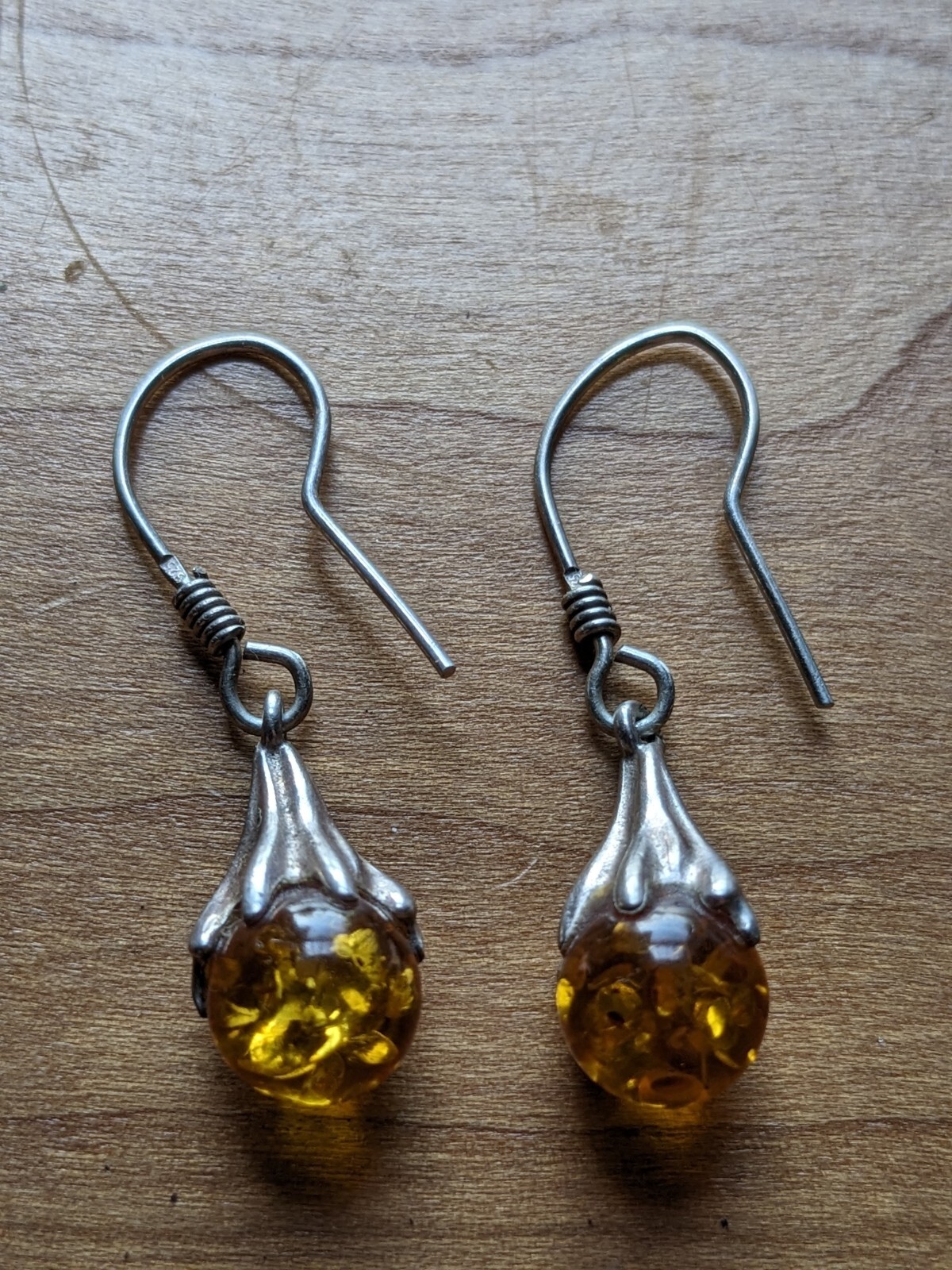 Amber Silver Drop Dangle Orb Earring - image 2