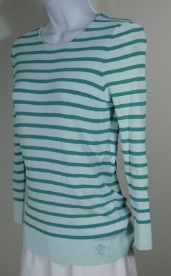TORY BURCH Women's Aqua & Green Striped Scoop Neck Polina Sweater Sz XS ($275)