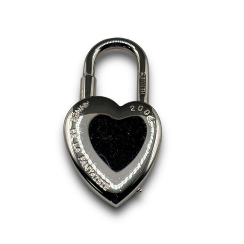 Authentic HERMES Heart Motif Cadena Lock Bag Charm Silver Tone USED - Picture 2 of 7