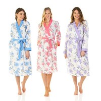 Lady Olga Jersey Robe Ladies Roses Long Sleeve Lightweight Wrap Dressing Gown