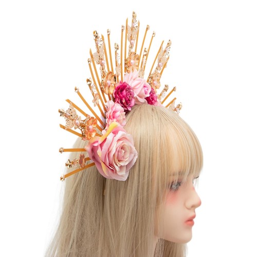 Spiked Rose Halo Crown Headband Gold Goddess Wedding Bohemia Flower Headpiece - Bild 5 von 32