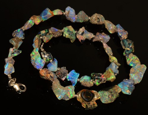 Natürlicher äthiopischer Welo blauer Feueropal Mehrere Größen Nugget Perlen Halskette 17,5 Zoll - Bild 8 von 10
