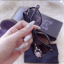 ANNA SUI Antique Rare Women  s Sunglasses Black Frame Purple Roses