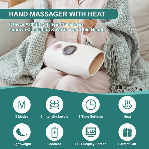 NEW Electric Palm Hand Finger Massager Acupressure Air Pressure Heat Compression - Picture 3 of 13