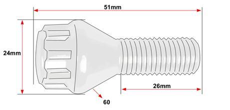 Set of 4 x Locking Wheel Bolts Lock Nuts Black for BMW 6 Series E24. 26mm. UB125 - Picture 9 of 9