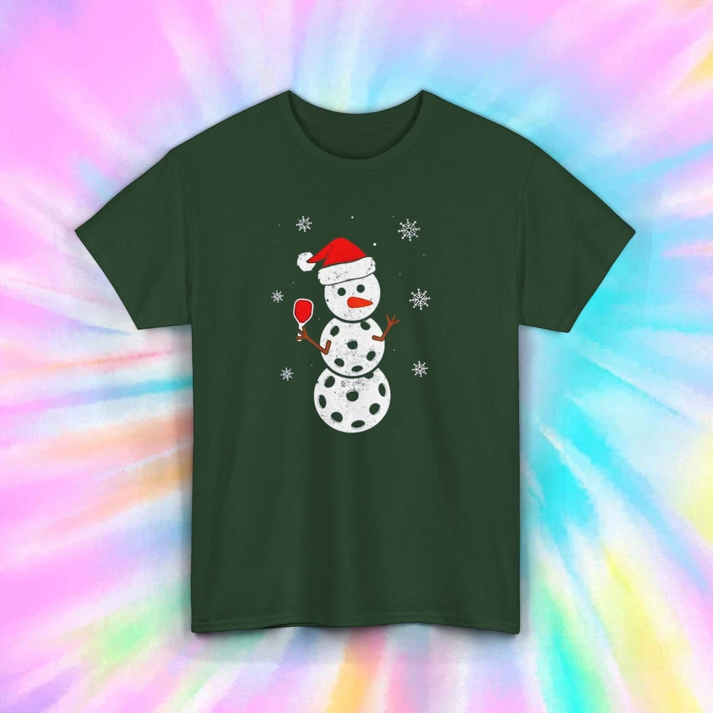 Pickleball Snowman T-Shirt | Funny Christmas Holiday Graphic Tee |  S-5XL