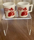 2 Hazel Atlas Hopalong Cassidy Mugs Red Milk Glass Vintage Kitsch Heavy