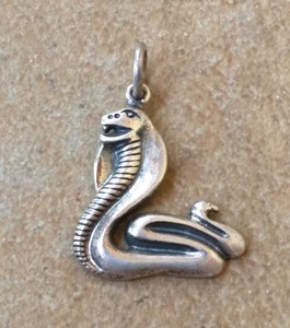 Solid 925 Sterling Silver Vintage Antiqued Cobra Charm Pendant