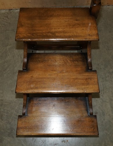 VINTAGE ART NOUVEAU STYLE 166 CM TALL BRASS TOPPED MAHOGANY LIBRARY STEPS - Picture 4 of 18