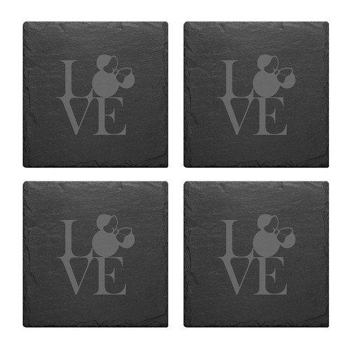 Disney Minnie Mickey Love Schiefer Matte Gravur 4er Set Untersetzer - Bild 19 von 23