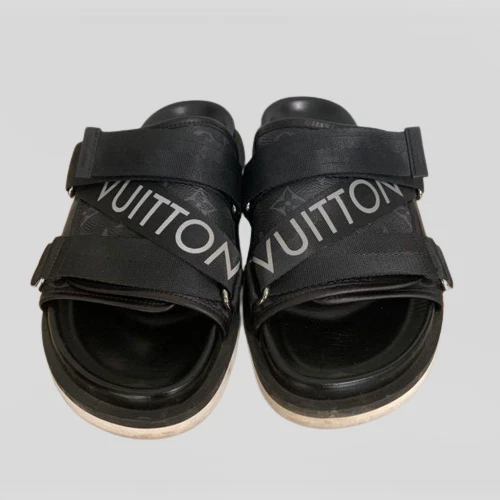 Louis Vuitton Monogram Leather Honolulu Line Sandals Black Size 7