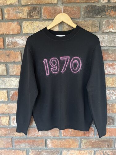 Maglione maglione lana mohair Bella Freud 1970 nero brillante rosa taglia large - Foto 3 di 8