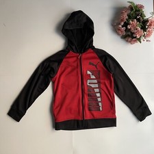 PUMA Red/Black Zip Up Hoodie Sweatshirt Boys Jacket, Boys Size M