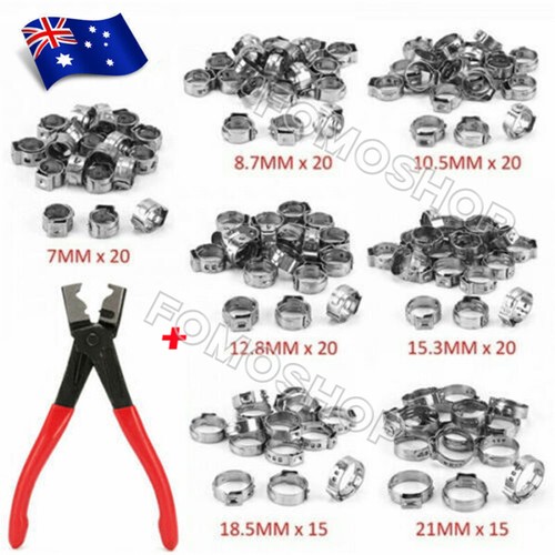 45/130x Hose Clamp Single Ear Stainless Steel Clip Crimp Air Water Fuel Pipe Set - Picture 16 of 22
