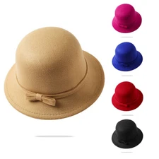 Lady Women Felt Hat Bucket Winter Vintage Style Cap Bowler Cute Casual Warm