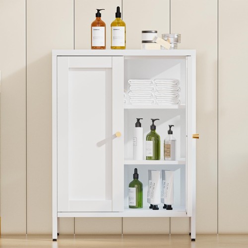 Cofar Bathroom Floor Cabinet,Metal Storage Cabinet,2 Adjustable Shelves For Home - Picture 5 of 28