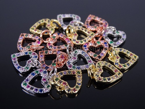 Multi-Colored Zircon Gemstones Pave Pendant Charms Beads Silver Gold Plated - Picture 2 of 19