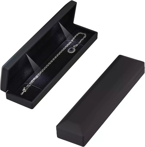 Long Chain Necklace Jewelry Gift Box Case with LED Light, Elegant Velvet Necklac - Picture 2 of 3