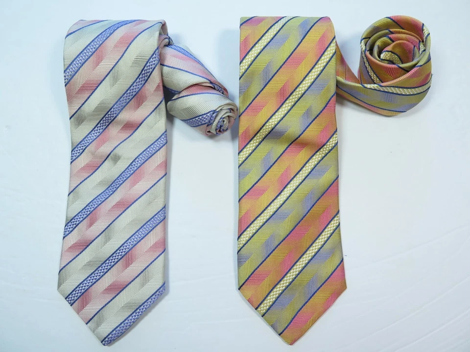 Lote de dos corbatas de seda a rayas Holland Sherry London 1836 hechas a mano en EE. UU. USADAS EN EXCELENTE ESTADO Foto 2 de 4